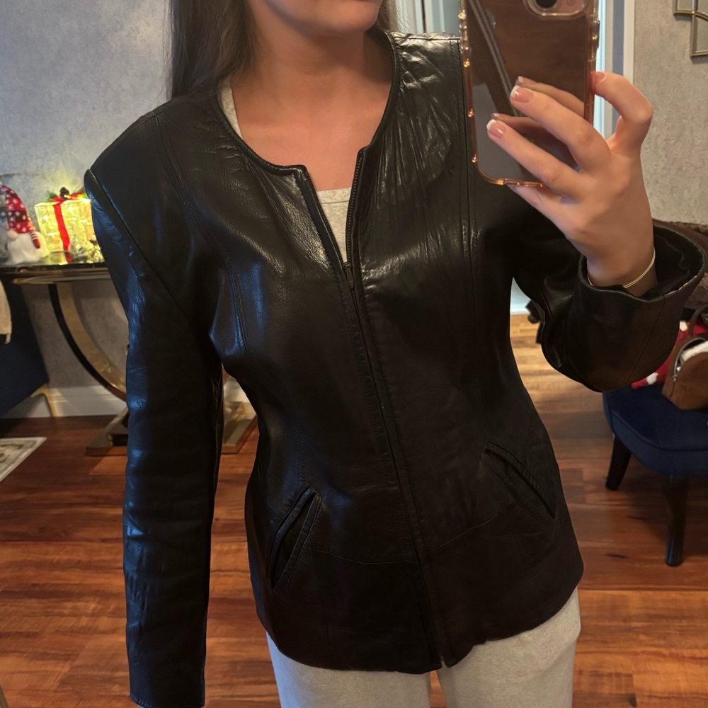 Women Fitted Black Leather Jacket